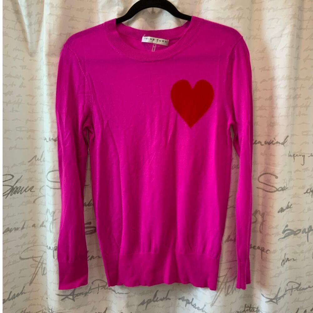 Trina Turk Fuchsia Pink Cashmere Blend Heart Sweater - Women's Small